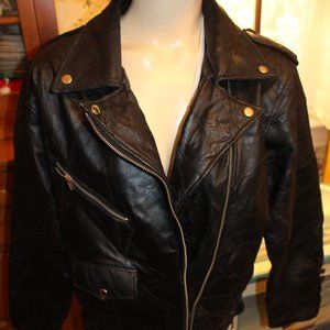 Ladies Leather American Flag & Eagle Embroidered on Back Motorcycle Jacket Sz L